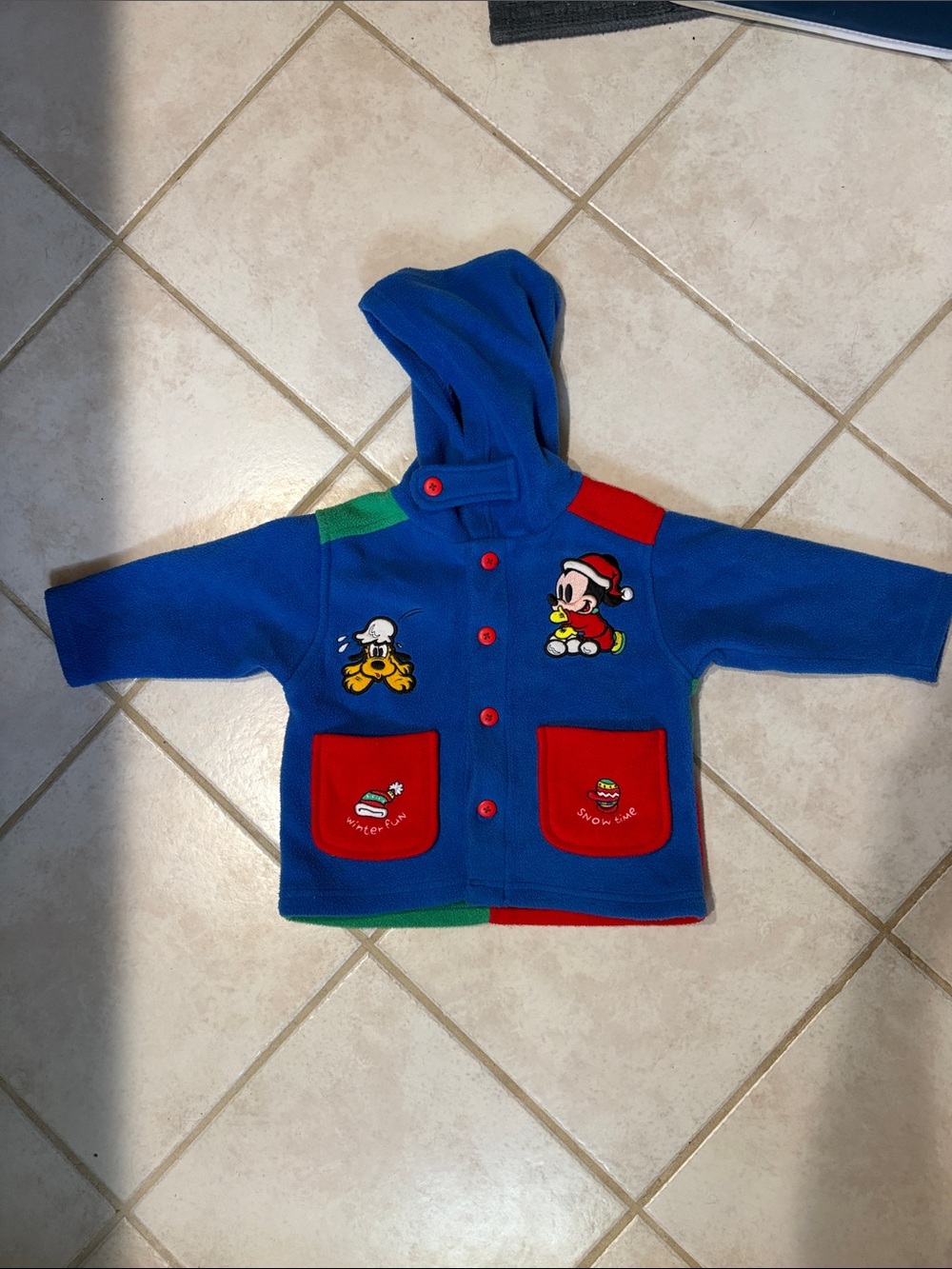 Disney Blue Hooded Fleece Jacket with Red pockets!
